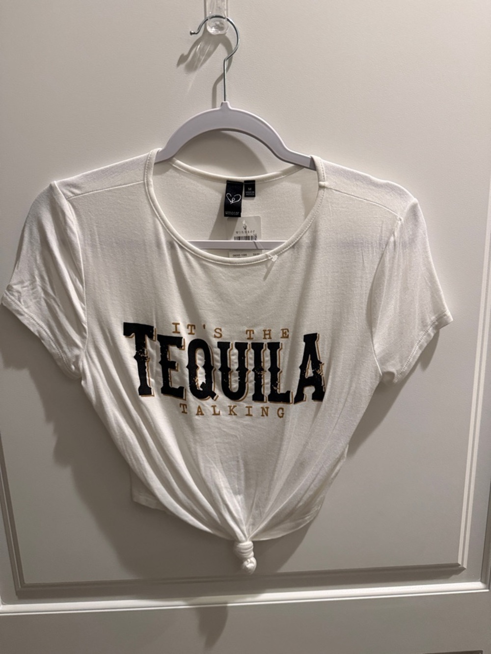 Windsor White Short-Sleeve Graphic Tee with Knot Front